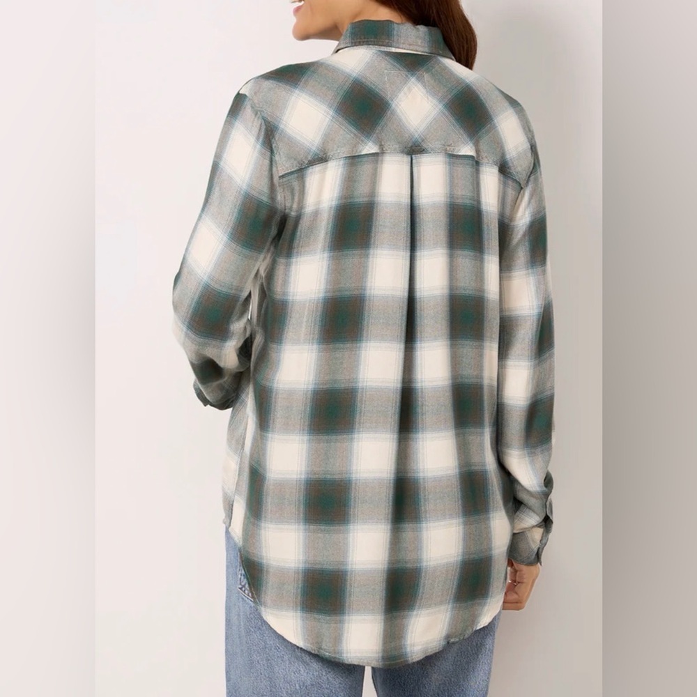 Rails Hunter Shirt Button Down Western Style Ivory Teal Olive Plaid Size Medium - Picture 13 of 13
